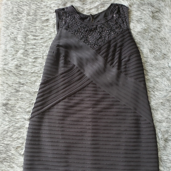 Lace Yoke Pintuck Little Black Dress - Picture 2 of 3